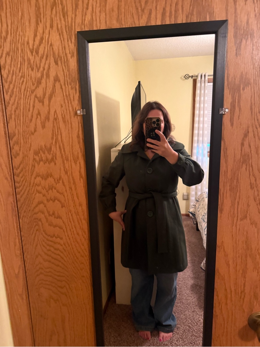 Calvin’s Klein wool blend women’s Olive Green Belted Trench Coat